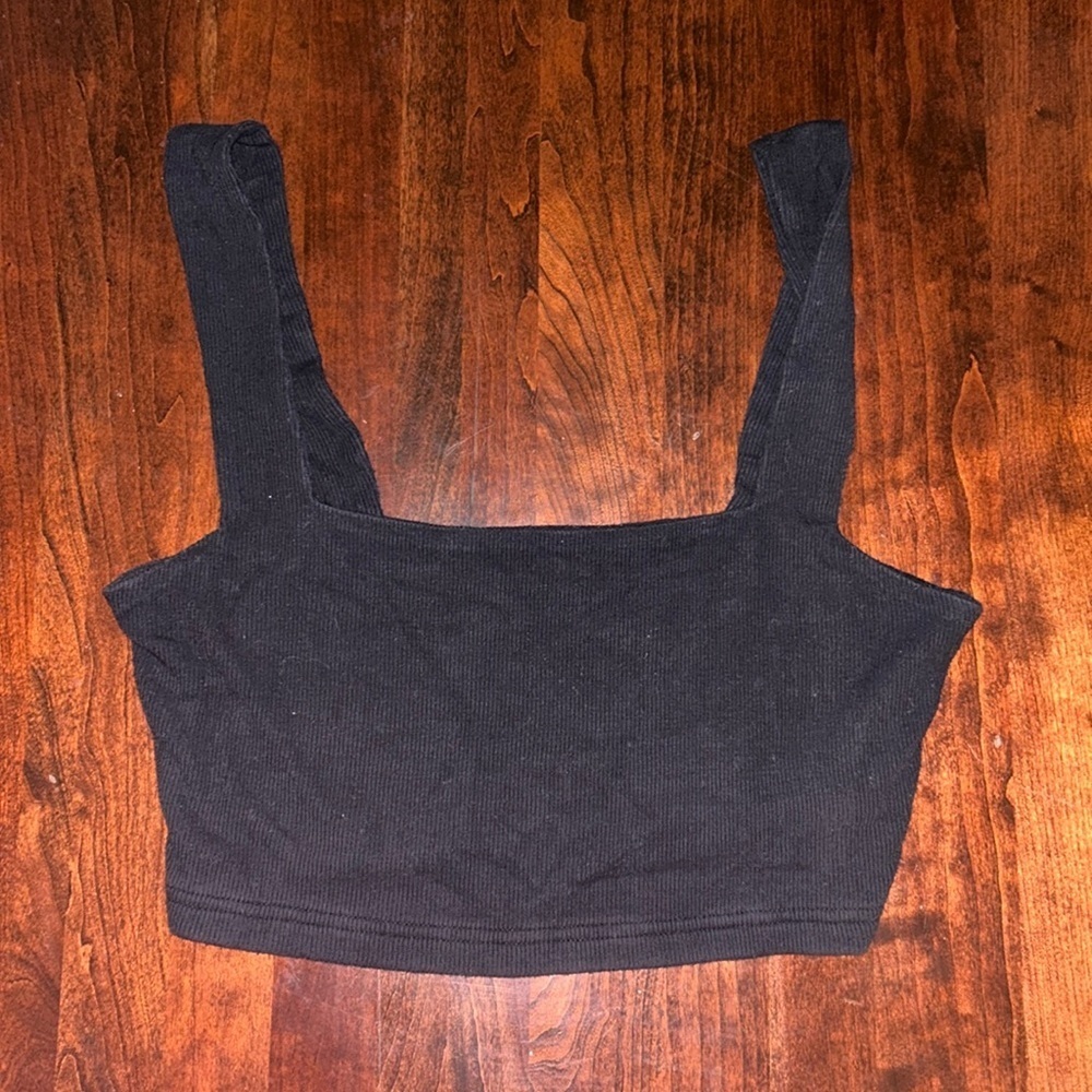 Tobi Cropped Square Neck Black Tank Top